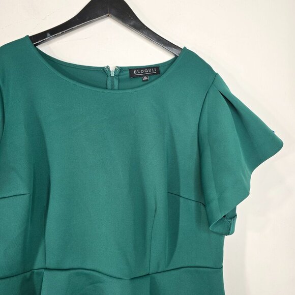 Eloquii Forest Green Flutter Sleeve Peplum Top - Picture 5 of 9